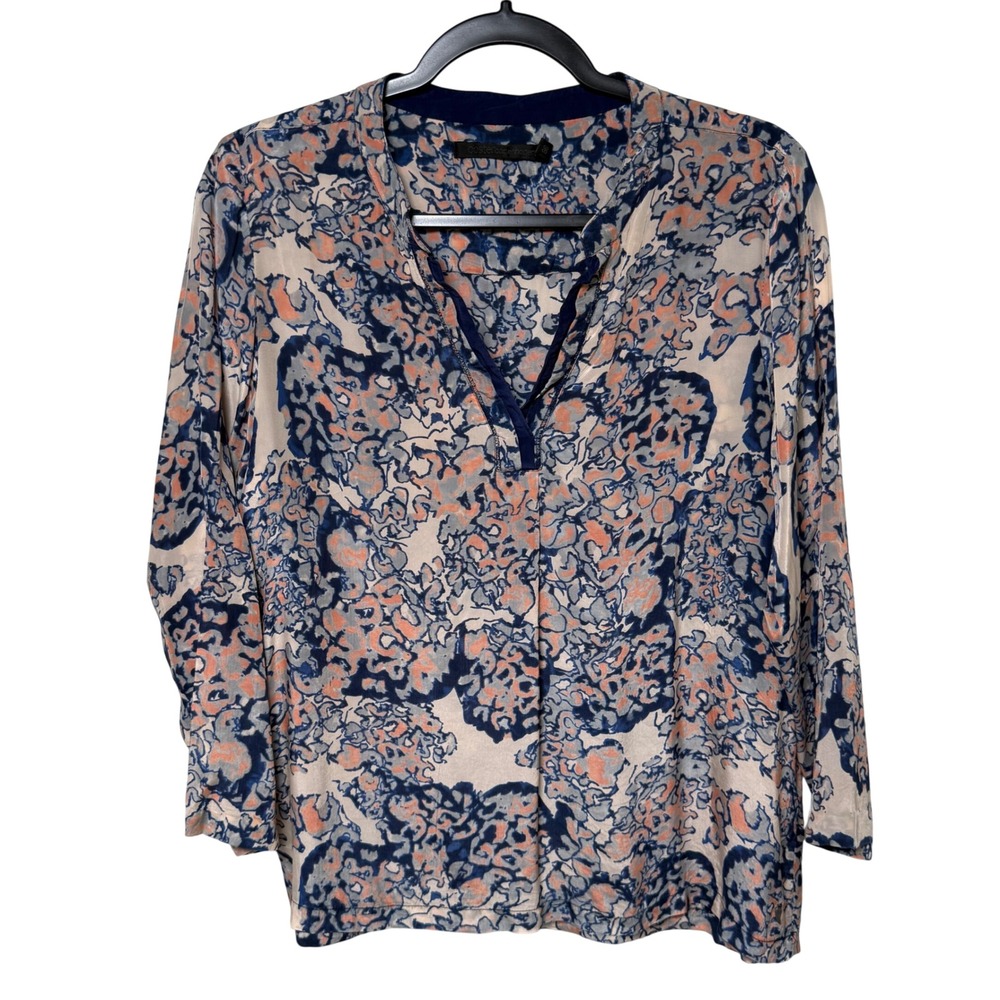 Coster Copenhagen 100% Cupro Abstract Floral V-Neck Blouse Size 36 Small
